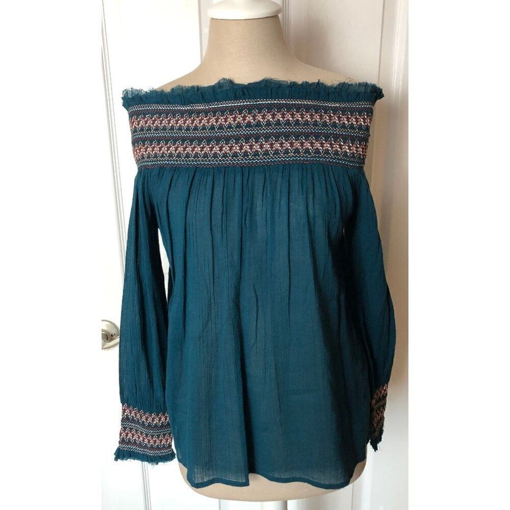 Anthropologie Love Sam Teal Festival Blouse Size S